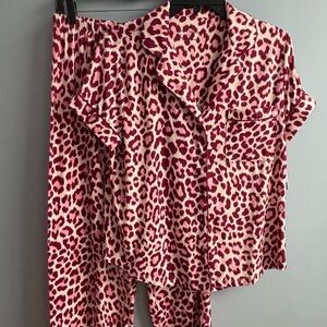 Kate Spade Pink and Cream Leopard Print Pajama Set